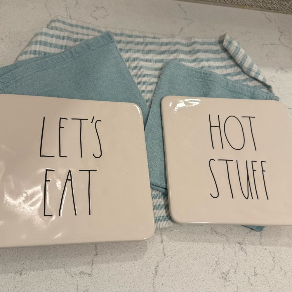 Rae Dunn Cream and Black Ceramic Trivets with Place Settings